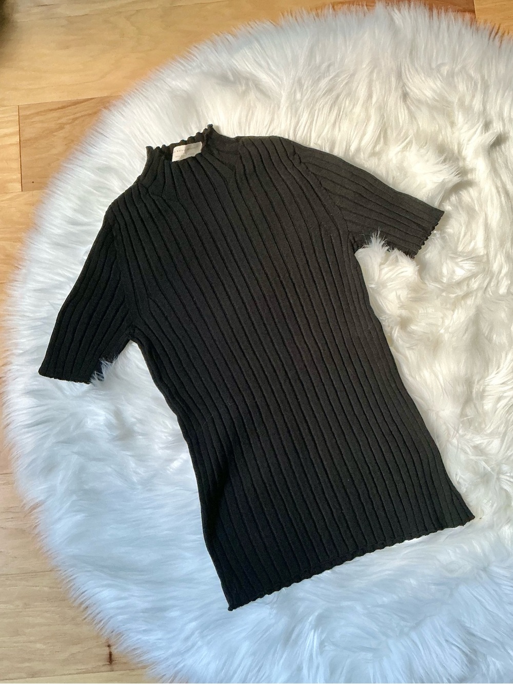 Sezane Edwin Jumper Black Ribbed Short-Sleeve Mock Neck Knit Top Size Small